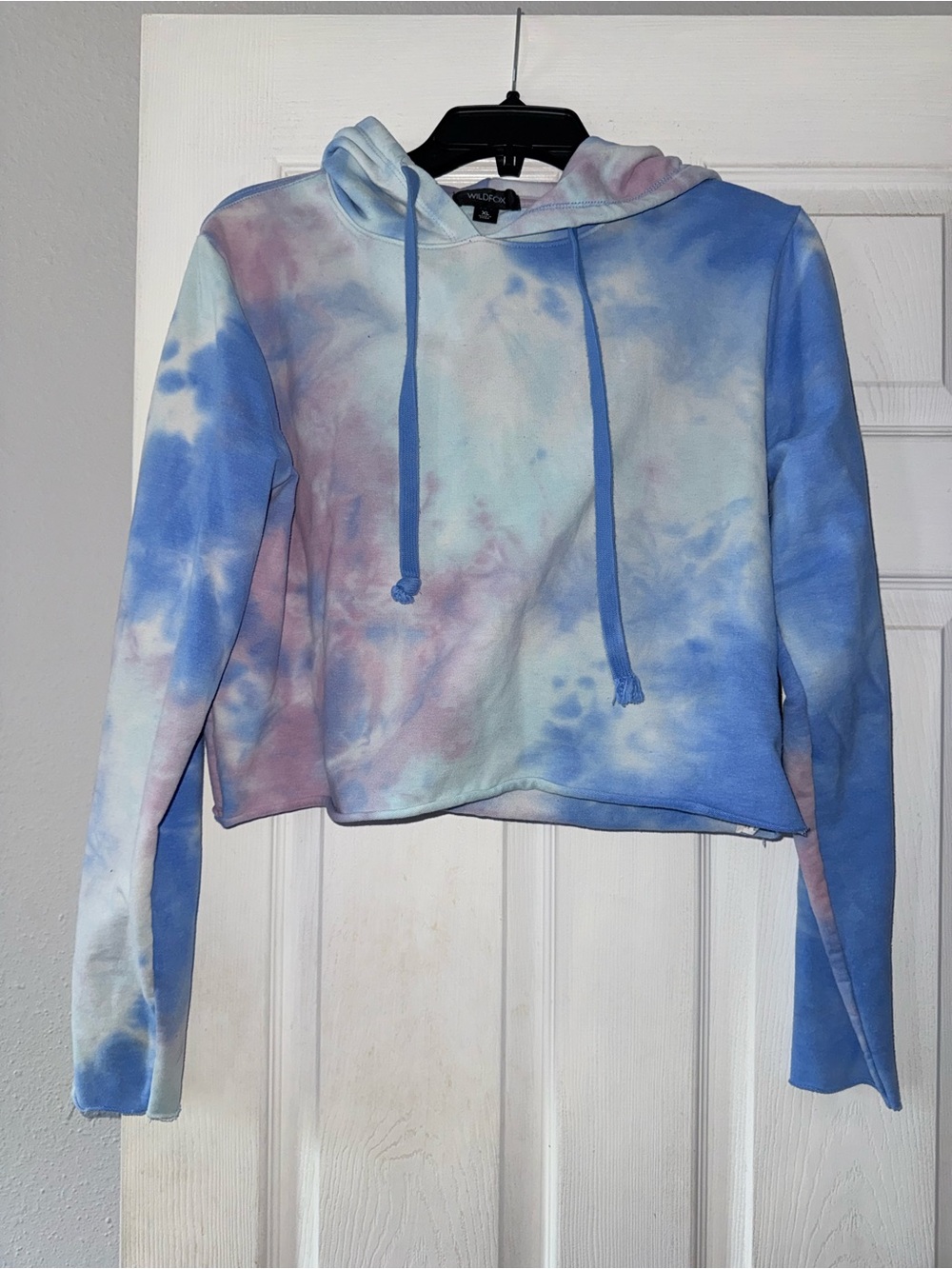 Wildfox Pastel Blue & Pink Tie-Dye Cropped Hoodie
